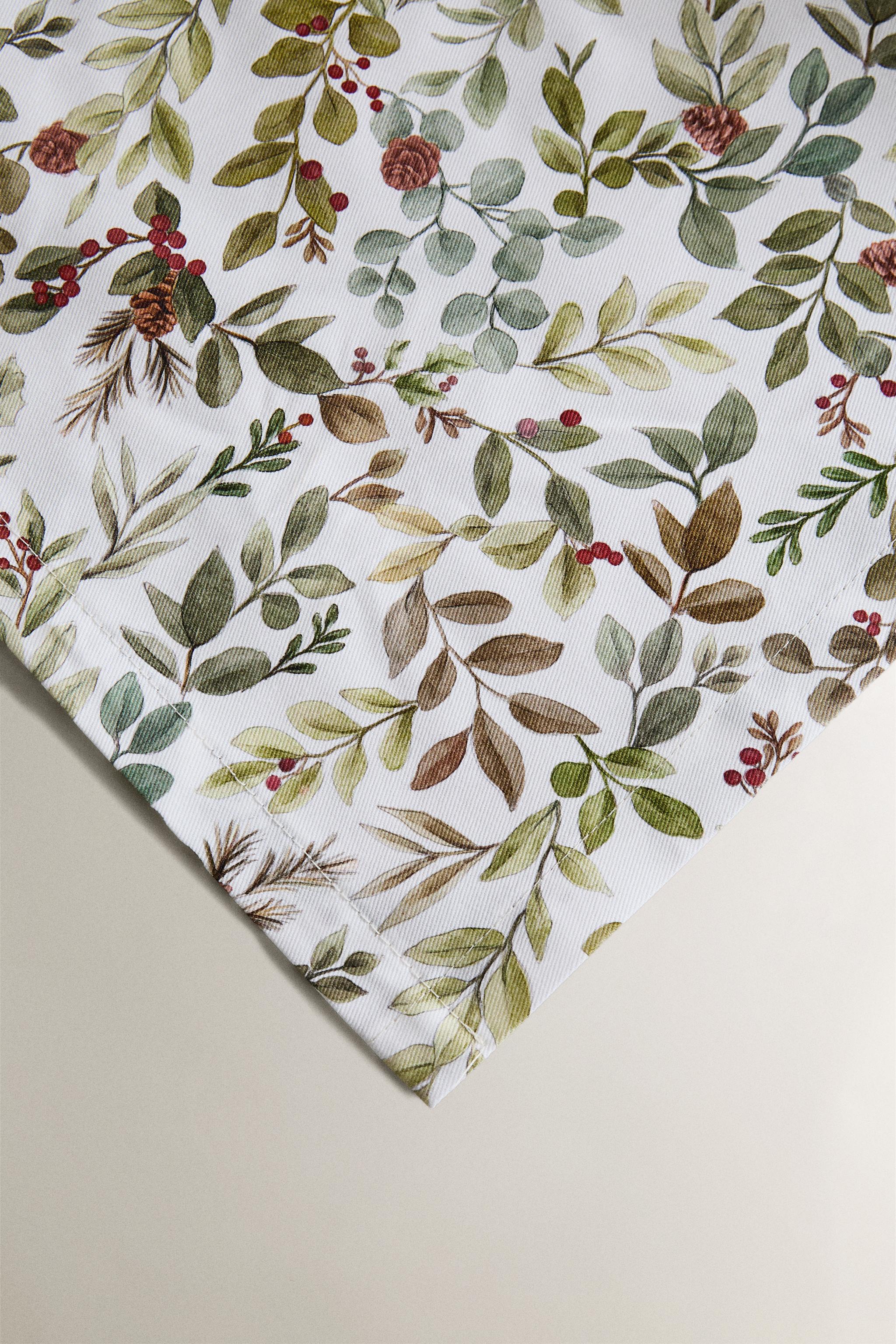 CHRISTMAS RESIN-COATED COTTON LEAVES TABLECLOTH
